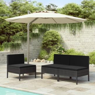 vidaXL Gartenstühle 3 Stk. mit Auflagen Poly Rattan Schwarz 310191