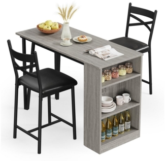 GarveeMore Essgruppe Esstisch Klappbar mit 2 Stühlen für Küche & Esszimmer, Bartisch,Ktichen Tisch mit 2 Gepolsterter Sitz und 3 Ablagen