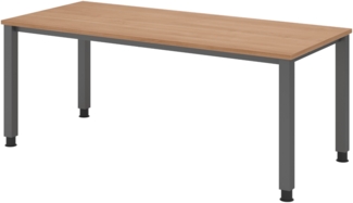 bümö manuell höhenverstellbarer Schreibtisch 180x80 cm in Nussbaum, Metall-Gestell: Graphit - PC Tisch höhenverstellbar & belastbar bis 140 kg, Büro- und Computertisch groß, QS-19-N-G