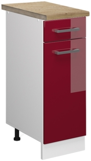 Küchenunterschrank R-Line Rot Hochglanz 30 cm , AP Eiche Vicco