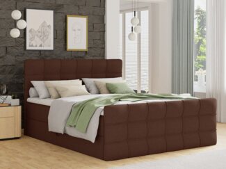 Boxspringbett Best Lux mit Fußteil, 2 Bettkästen, Bonell-Matratze und Topper, Polsterbett (Braun (Inari 24), 160 x 200 cm)