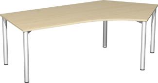 Schreibtisch 135° '4 Fuß Flex' rechts, höhenverstellbar, 216x113 cm, Weiß / Silber