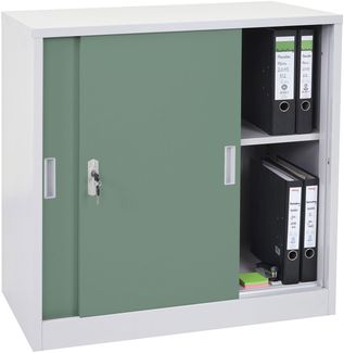 Aktenschrank Boston HWC-F41, Stahlschrank Büroschrank, mit abschließbaren Schiebetüren 90x90x45cm ~ grün