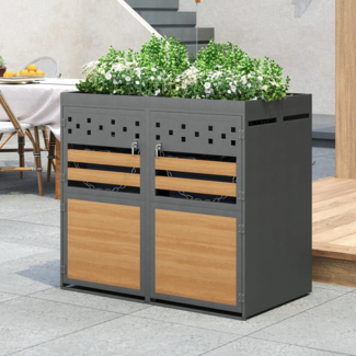 Mülltonnenbox, 120L 240L, wetterfest, Container, Abfallbehälter, Tonnenhaus, Gartenbox, abschließbare Müllbox (2 Tonnen)