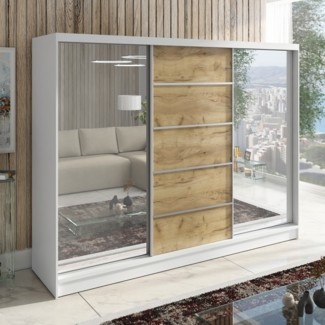 A&J MöbelLand Schwebetürenschrank TOP, 3-türig Schrank 200 cm mit Schubladen und Spiegel