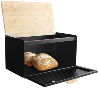 Navaris Vorratsdose Praktische Aufbewahrung Brot - Brotaufbewahrungsbox - Brotkiste, Kohlenstoffstahl, (1-tlg), Brotkasten Metall Groß Schwarz - Brotbox Küche mit Bambus Deckel