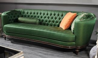 Casa Padrino Luxus Barock Sofa Grün / Braun / Silber - Handgefertigtes Wohnzimmer Sofa