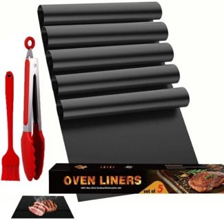 BlingBin Grillplatte 5 Stück Grillmatte für Gasgrill BBQ,Wiederverwendbar Dauerbackfolie (1 Set, 5-St, 40 x 50 cm), Geeignet für alle Arten von Grills, Holzkohle, Weber, Keramik