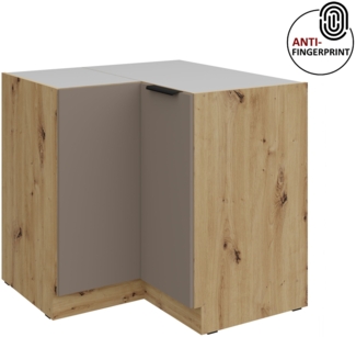 Küchen Eckunterschrank 90x90 cm Küche ARIA Sandgrau ultra matt + Eiche Artisan matt, hochwertige Fronten mit Anti Fingerprint Beschichtung Küchenzeile Küchenblock