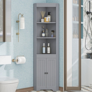 REDOM Hochschrank Badezimmer-Hochschrank (Dreieckig, Feuchtigkeitsbeständige Flügeltüren, 3 Ablagefächer & Verstellbare Regale, Platzsparend für Kleine Badezimmer und Gäste-WCs, Modernes Design für Familien, 1-St, 49.5 x 35 x 170cm)