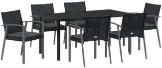 vidaXL Garten Essgruppe 7 pcs Schwarz Poly Rattan 3379069