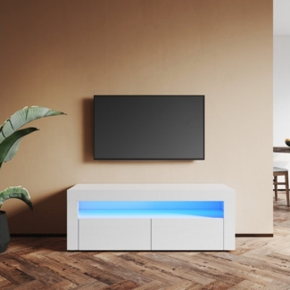 SONNI TV-Schrank TV-Schränke mit LED Beleuchtung Weiß Hochglanz 155 x 40 x 45 cm/122 x 40 x 45 cm TV Lowboard