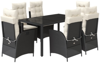 vidaXL 7-tlg. Garten-Essgruppe mit Kissen Schwarz Poly Rattan 3213063