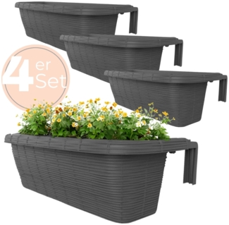 GarPet Balkonkasten 4x Blumen Kasten Balkon Geländer Wasserspeicher Rattan Anthrazit 60 cm