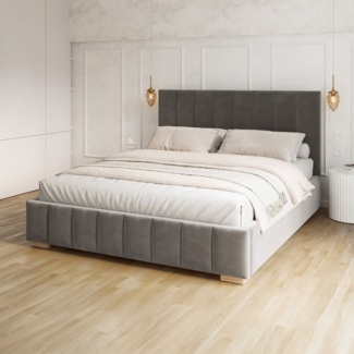 FDM Polsterbett DENTON modern mit Bettkasten MADE IN EU - mit hochwertigem Paris Bezug (verfügbar 90x200 120x200 140x200 160x200 180x200cm, Bettrahmen, Bett, mit großen gepolsterten Kopfteil, mit Bettkasten zum aufklappen), Hebbarer Metallrahmen, Bettk...