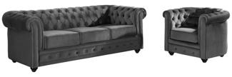 Vente-unique - Couchgarnitur 3+1 - Samt - Anthrazit - CHESTERFIELD
