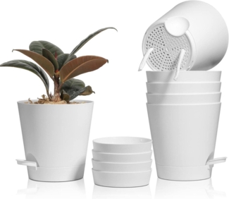 T4U 14cm Kunststoff Blumentopf Selbstbewässerung 6er-Set