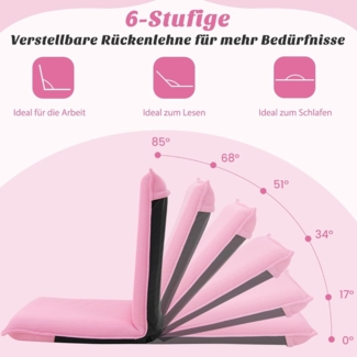 Bodenstuhl Bodensessel mit 6- stufig Verstellbarer Rückenlehne Game Sessel gepolstert Rosa