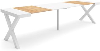 Skraut Home | Ausziehbarertisch | Multifunktionaler ausziehbarer | 300 | Für 14 Gäste | Massivholz Beine | Moderner Stil | Eiche und weiß