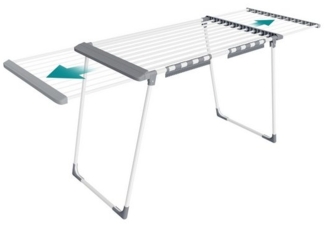 SONGMICS Wäscheständer, Standtrockner, ausziehbare Flügel, Flügelwäscheständer, 22 m Trockenfläche, Flügelwäschetrockner mit Sockenhalter, klappbar, perlweiß-taubengrau