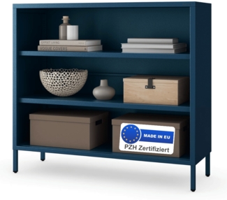 Metall Kommode offen WORF - 4 Ebenen, Industrie-Design | Metallregal klein Standregal Stahl Büro Wohnzimmer Arbeitszimmer, 90x100x35cm Dunkelblau