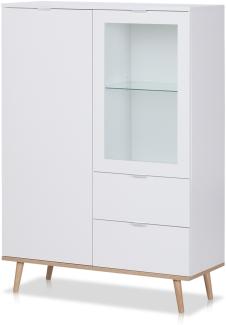 KHG Highboard 2-türig mit Einlegeboden Scandi, Vitrine aus Holzwerkstoff weiß foliert für Wohnzimmer und Esszimmer, 100 x 140 x 40 cm (B/H/T)