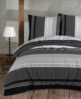 Buymax Bettwäsche Zigo Bettbezug-Set, Renforce: 100% Baumwolle, 4 teilig, 135x200 cm, mit Reißverschluss, Streifen, elegant, Schwarz Grau