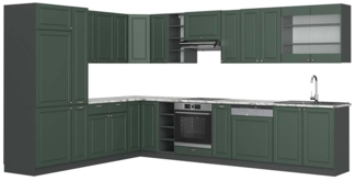 Eckküche Fame-Line Grün-Gold Landhaus/Anthrazit 347 x 60 cm , AP Marmor Vicco