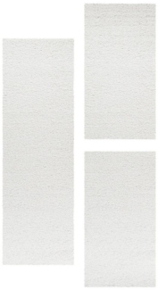 Teppium Teppich Unicolor - Einfarbig, Rechteckig, Höhe: 30 mm, Schlafzimmer Teppich Bettumrandung Läufer Set 3 teilig Creme