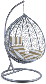 Luxus Hängesessel Miami XXL Korb hellgrau Gestell silber Kissen braun weiß