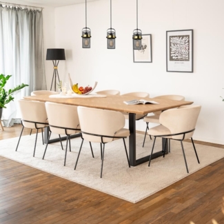 HOME DELUXE Essgruppe Eckig AVENCIA inkl. U-Fuß - 240 x 120 cm Fishbone Oak 8 Stühle