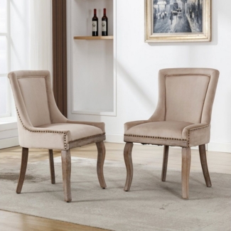 Odikalo Esszimmerstuhl 2 St Küchenstuhl Polsterstuhl Wohnzimmer Massivholz Samt Beige/Grau