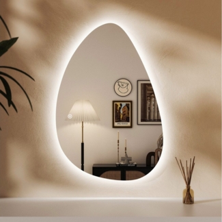 WDWRITTI Dekospiegel Wandspiegel mit beleuchtung Flur Flurspiegel Modern Rahmenlos (Schminkspiegel Kosmetikspiegel mit 3Lichtfarben, 65x90 cm), Helligkeit 10%~100% dimmbar, Speicherfunktion, Touch