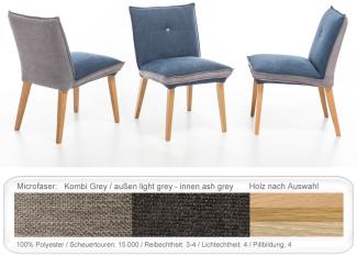 4x Polsterstuhl Gerit 1 Rücken mit Knopf Esszimmerstuhl Massivholzstuhl Buche natur lackiert, Kombi Fleckless Grey