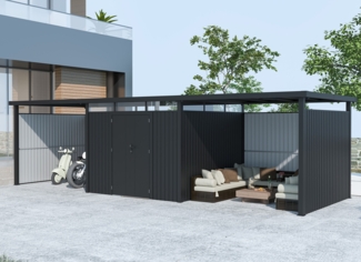 Metall Gerätehaus Style 7,56 m² Spar-Set-4 Anthrazit