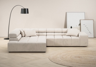 INOSIGN Ecksofa Ancona incl. Kopfteilverstellung, Zierkissen Breite 319cm, L-Form, wahlweise motorische Sitztiefenverstellung, auch in Cord + Easy Care