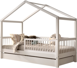 Hausbett >Buche Massiv< in Buche massiv weiß lackiert - 207,5x170x97,5 (BxHxT)