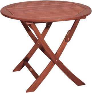 Gartentisch GENUA rund klappbar - Eukalyptus, Natur, 90 x 90 x 73 cm | Klapptisch Esstisch Wetterfest Outdoor Tisch