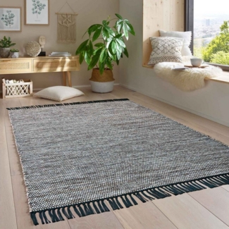 TaraCarpet Wollteppich Handwebteppich Borkum 100% Baumwolle, rechteckig, Höhe: 5 mm, gewebt Baumwolle braun nachhaltig modern Wohnzimmer Küche 080x150 cm
