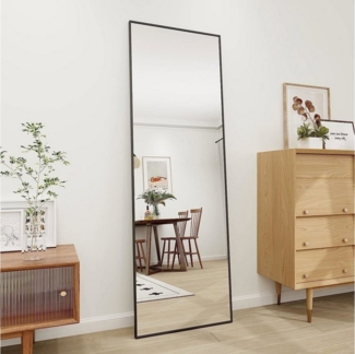 Boromal Ganzkörperspiegel Wand Schwarz mit Metall Rahmen Haken Wandspiegel Standspiegel groß Bad (Flurspiegel eckig, 150x50 160x40 140x40cm), mit explosionsgeschützte membran,Freistehend,Wand montierbar