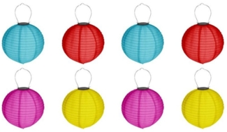 HAC24 LED Lampion 8x Deko Lampenschirm Lampe Party Garten Kugel Laterne, LED fest integriert, Kaltweiß, Bunt, Solar, Ø 20 cm, mit Haken zum Aufhängen