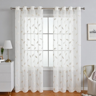 BYSURE Vorhang, (2 St), halbtransparent, Polyester, Vorhänge mit Schlaufen Stickerei Blatt