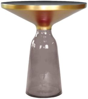 Casa Padrino Luxus Beistelltisch Schwarz / Grau / Gold Ø 50 x H. 53 cm - Runder Glas Tisch - Moderne Wohnzimmer Möbel