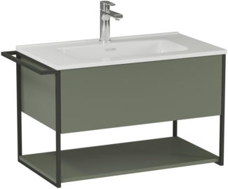 BADEDU DUNA Waschbecken mit Unterschrank 82 cm breit, Grün, Waschbecken Keramik Weiß