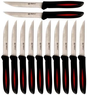 *Alpina* Steakmesser Alpina 12 teiliges Steakmesser-Set aus Edelstahl, schwarz-rot (12 Stück)