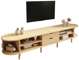 MODFU Lowboard TV-Schrank in Walnuss-MDF (Wohnzimmermöbel, TV-Panel, Fernsehschrank, Mehrzweckschrank, 1 St, 2 Schiebetüren, 2 Schubladen), mit geschwungene, vertikal geprägte Schiebetür
