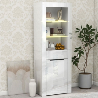 STILVORA Vitrine mit Glasboden,Aufbewahrungsschrank Standvitrine mit LED-Beleuchtung (Aktenschrank Standvitrine Aufbewahrungsschrank, mit Regalen Vitrinenschrank Küchenschrank Bücherschrank) für Küche Wohnzimmer Büro Esszimmer Grau