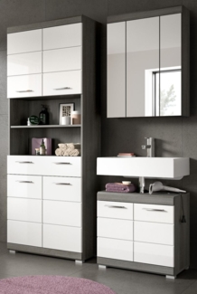 Badmöbel Set Shawn in weiß Hochglanz und grau 3-teilig 149 cm