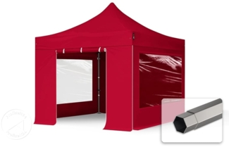 3x3 m Faltpavillon, PREMIUM Stahl 40mm, Seitenteile mit Panoramafenstern, rot
