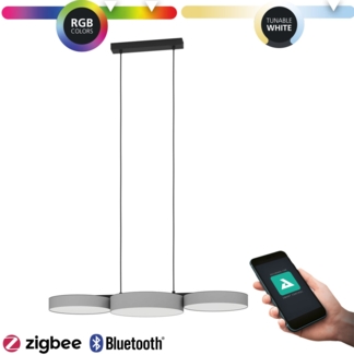 Eglo 900856 LED Hängeleuchte BARBANO-Z Stahl schwarz; Textil, Kunststoff grau, weiss 3X7,5W 2700-6500K L:82cm B:30cm H:110cm mit Connect-Z Funktion